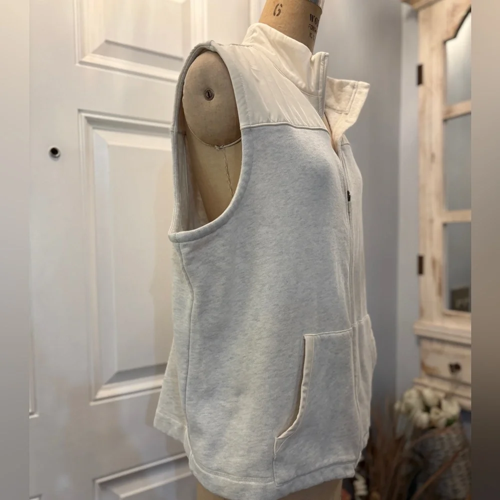 T by Talbots Cream Zip up Cotton Blend‎ Vest 2X Warm Layering Piece Barn Chic